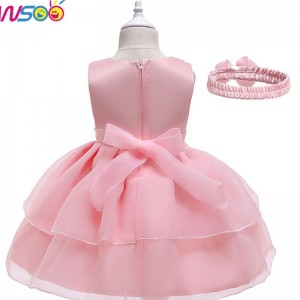 Asoo New Children\'s Sukienka Bow Koronna sukienka startowa Księżniczka Dress z opaską do włosów dla 3-24 miesięcy dziewczyn