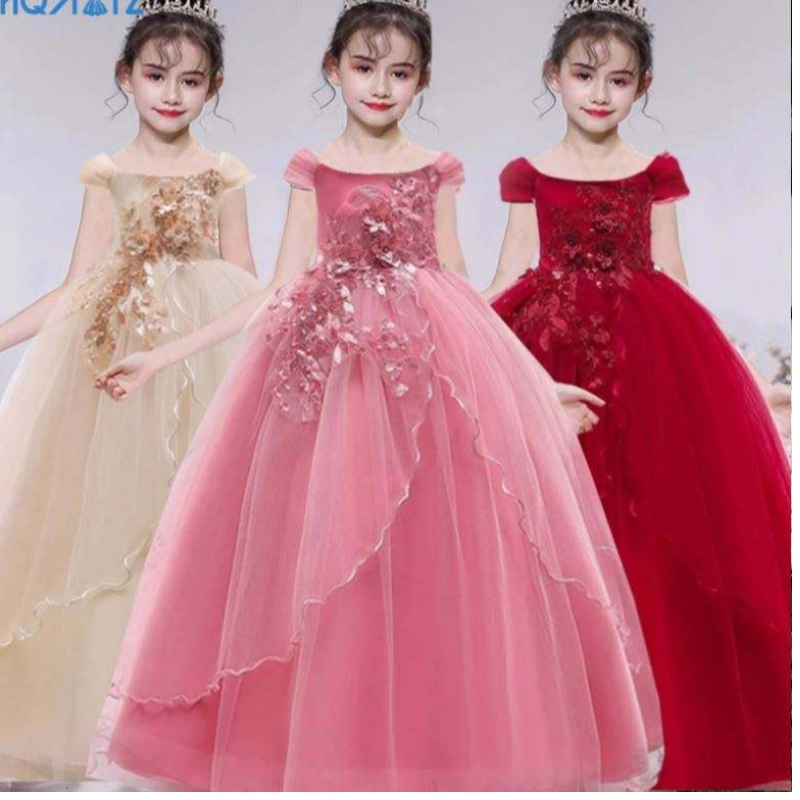 Baige eleganckie dzieci długie sukienki Dziewczyny Dzieci Prom Długie sukienkę Baby Girl Wedding Princess Ball Suknia