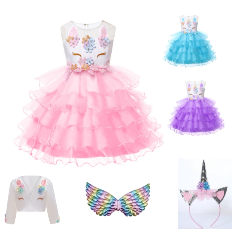 Hurtowa 2-12 lat dzieci maluch kwiat dziewczyny tutu sukienka Rainbow Princess Birthday Baby Girls Party Unicorn Dres