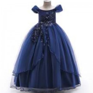 Baige Nowa moda ubrania ślubne dla dzieci długości podłogi dzieci długie sukienki dziewczyny fantazyjne ubrania