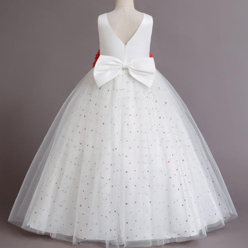 Koronna sukienka księżniczka dla dzieci urodzinowe ubrania ślubne Elegancka impreza tutu bez pleców suknia Bownot
