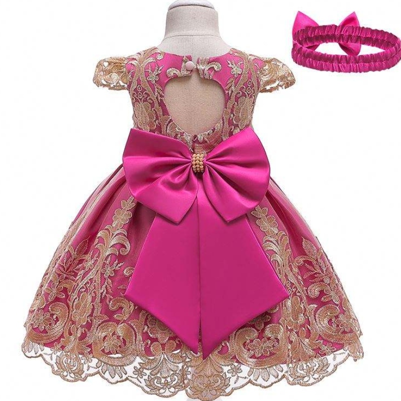 Baige Children's Flower Dress Ubranie dla dzieci 0-5y dziewczyny koronkowe sukienki weselne z opaską L5192xz