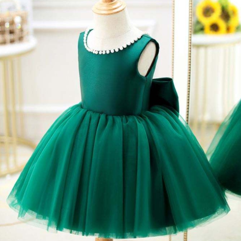 Baige Green Backless Girl Party Dress Kids First Communion Suknia Księżniczka DZ007