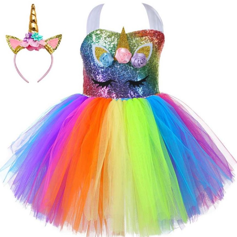 2021 New jednorożca cekinowe ubranie dziecięce ubrania urocze księżniczka impreza tutu sukienki DJS107