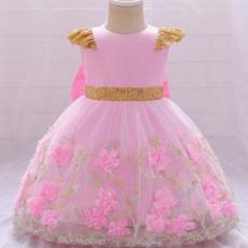 Baige Yellow Flower Girl Dress Kids Frock Nowa kolekcja Indii Fancy Girl Party Sukienka L2021xz