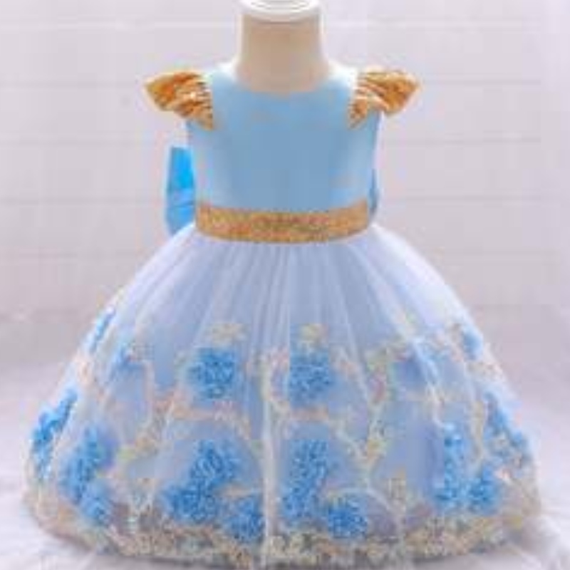 Baige Yellow Flower Girl Dress Kids Frock Nowa kolekcja Indii Fancy Girl Party Sukienka L2021xz