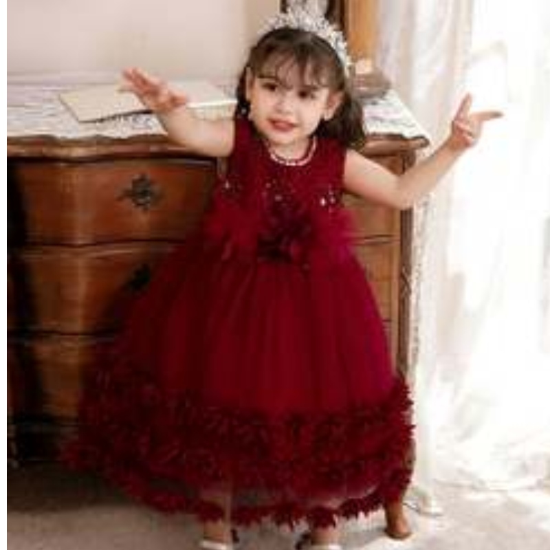 Baige 2022 Toddler Teen Ball Suknia Księżniczka Tiul Flower Girl Dress Formalne cekiny Dziewczyna dziewczyna