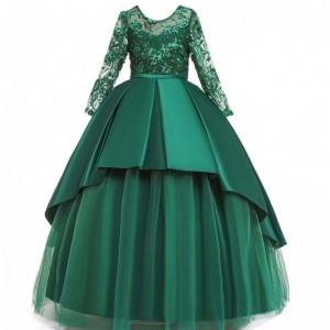 Wysokiej jakości małe dziewczyny imprezowe sukienki dla dzieci wieczorne sukienki imprezowe koronkowe maxi sukienki maxi z długim rękawem LP-233