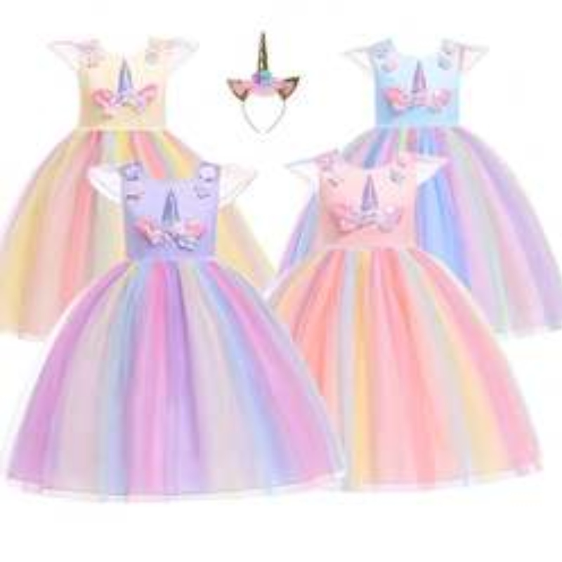 Baige Amazon Sellsbaby Girls Unicorn Princesstutu sukienka kwiat dziewczyny tęczowe sukienka urodzinowa kostium dzieci letnie tiul