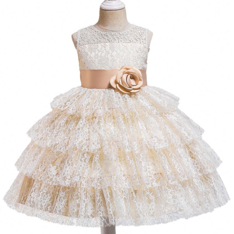 Baige New Children's Princess Sukienka koronkowa koronkowa warstwowa warstwowa bez rękawów sukienki ślubne Flower Girl