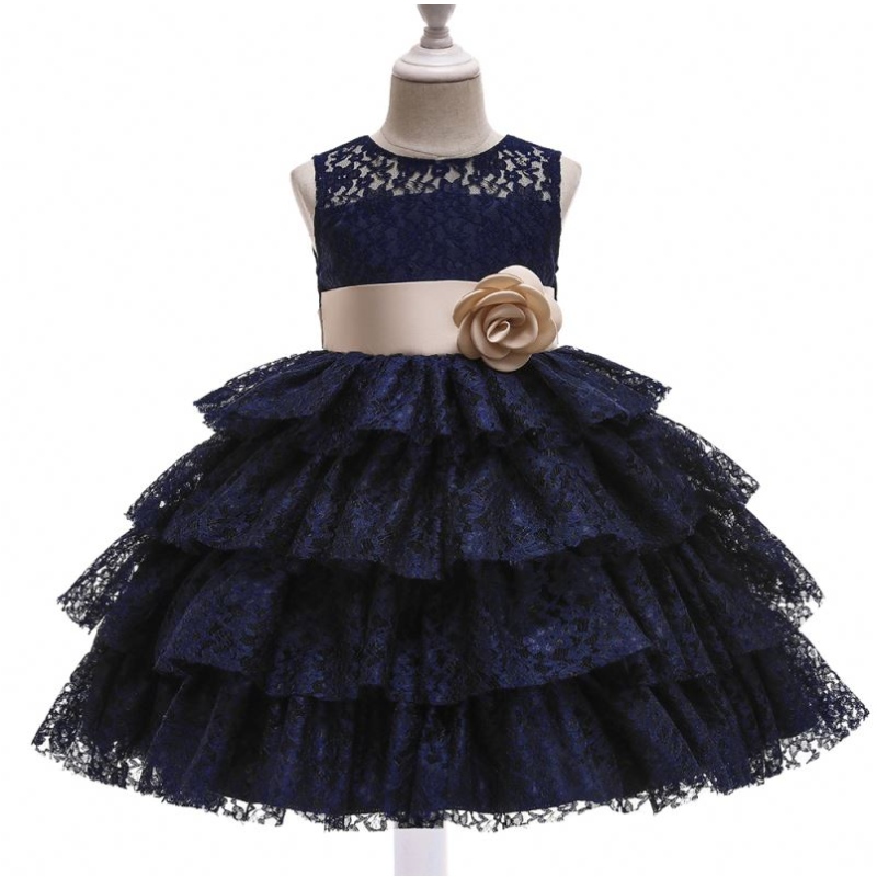Baige New Children's Princess Sukienka koronkowa koronkowa warstwowa warstwowa bez rękawów sukienki ślubne Flower Girl