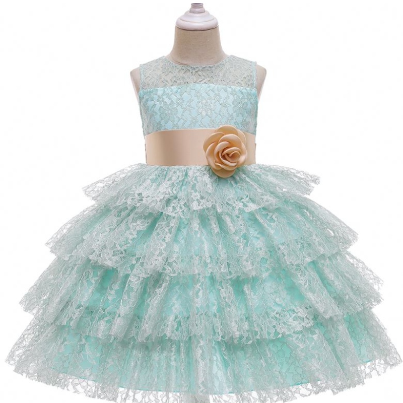 Baige New Children's Princess Sukienka koronkowa koronkowa warstwowa warstwowa bez rękawów sukienki ślubne Flower Girl
