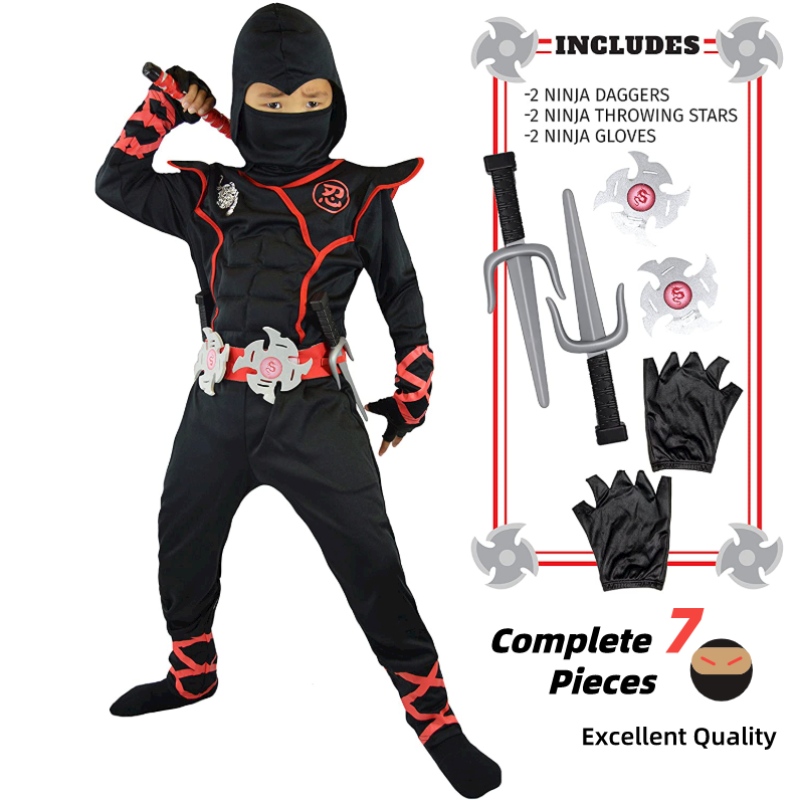 7 sztuk Unisex Child Ninja Deluxe Costume For Kids Rola Rola Prezentacja Party Halloween Fancy Dress-Up