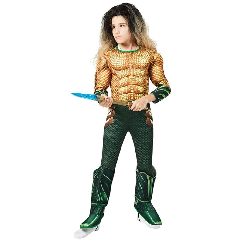 Kids Comic Superhero Aquaman Muscle Dress Up Halloween Fancy Dress Up Cosplay Costume for Child