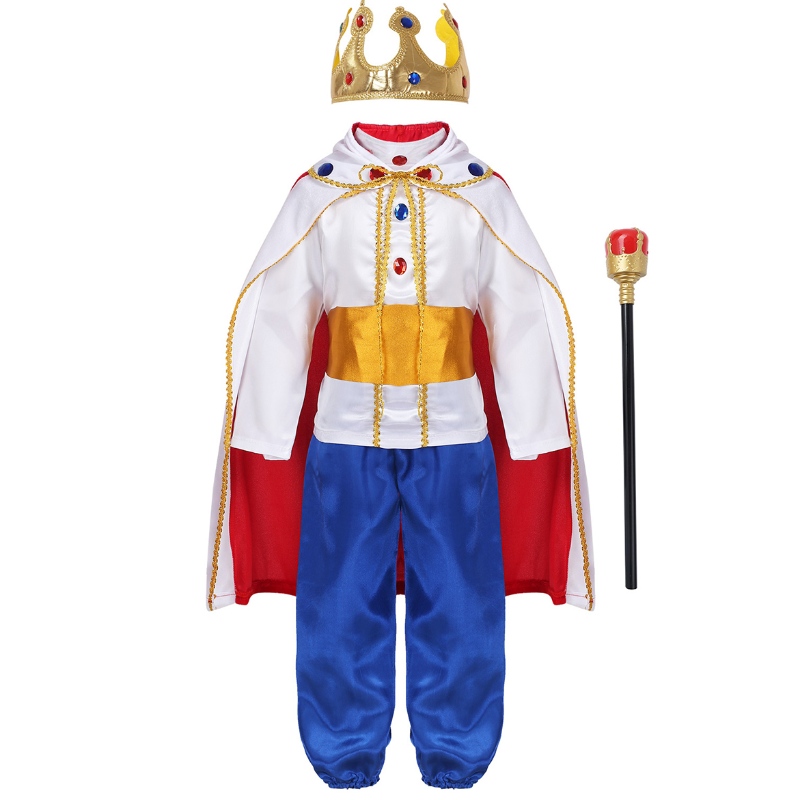 Król Prince Kostiumy dla chłopców Kids Halloween Cosplay Dress Up Cloak Crown Scepter Zestaw karnawałowy strój imprezowy