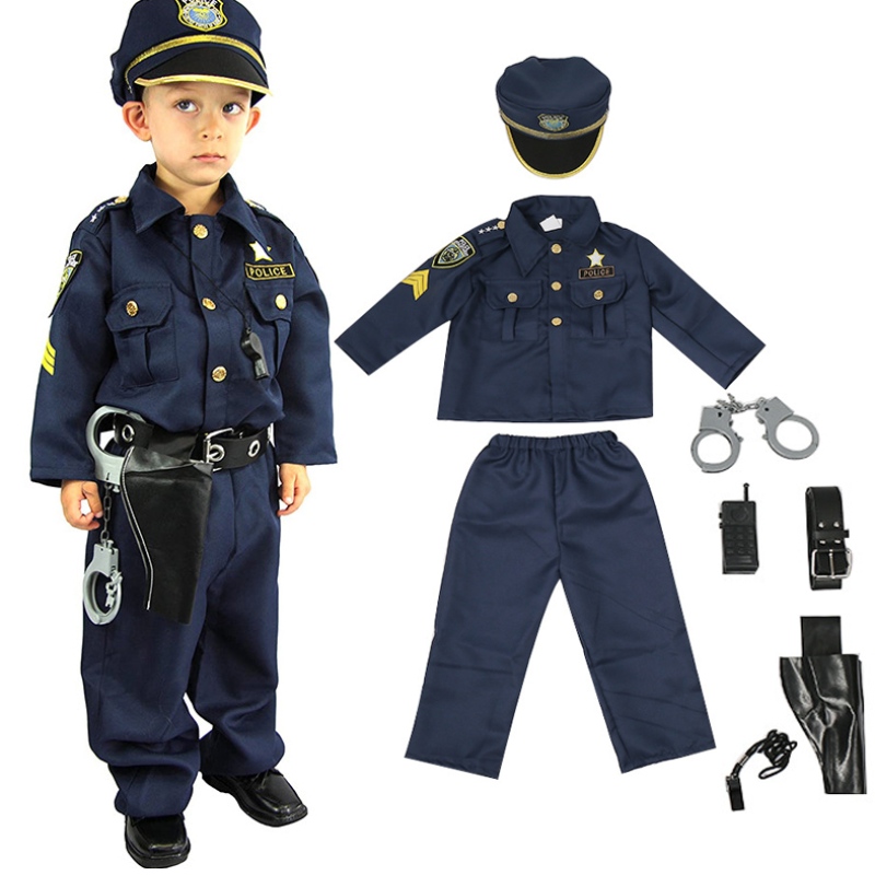 Deluxe Police Officer Costume and Role Zestaw Boys Halloween Party Party Performe Fancy Dress Up Mundlid Strój