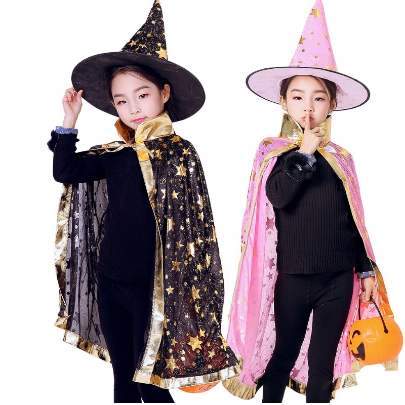 Halloween Cloak Children Cosplay Witch Cloak Magician Wizard Stage Performance Costume Hat