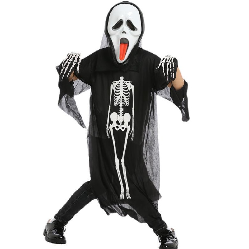 Hurtowy kostium Halloween Cosplay Black Skeleton Cape Ghost Costume z maską dla dzieci