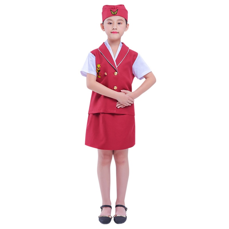 Kostium stewardarną dla dzieci w przedszkolu Rola Cosplay Prezentowanie kostiumów Halloween Stewardess Professional Costume