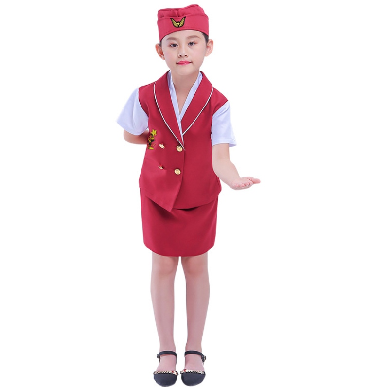 Kostium stewardarną dla dzieci w przedszkolu Rola Cosplay Prezentowanie kostiumów Halloween Stewardess Professional Costume