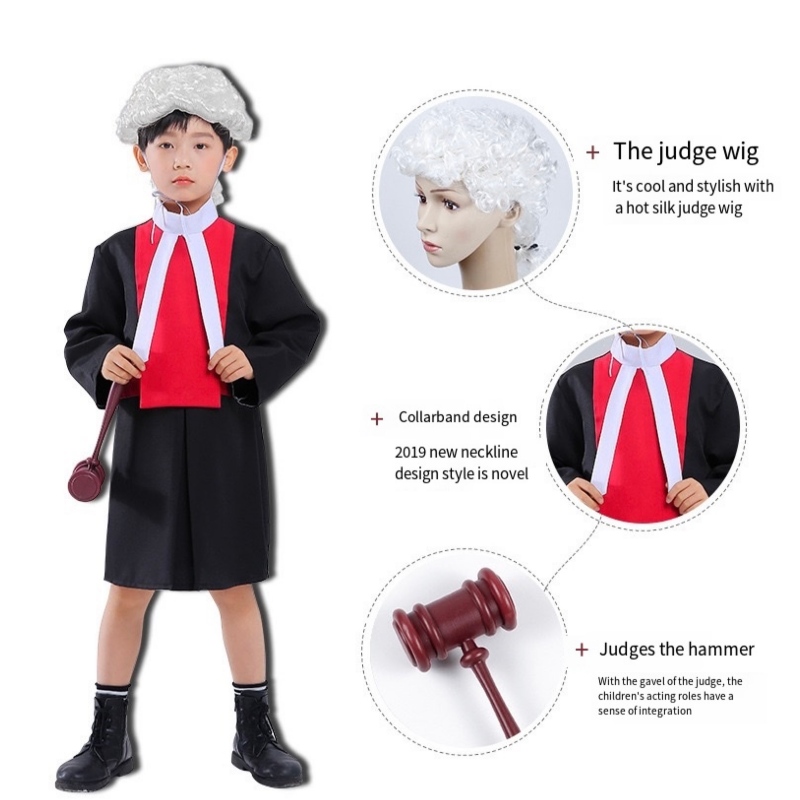 Kostium sędzia dzieci Cosplay szata z Wig Gavel Halloween Kariery Kostium dla dzieci