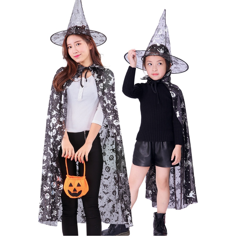 Halloween Costumes Witch Wizard Cloak Cape szata spiczasty kapelusz dla dzieci Halloween rekwizyty kobiety