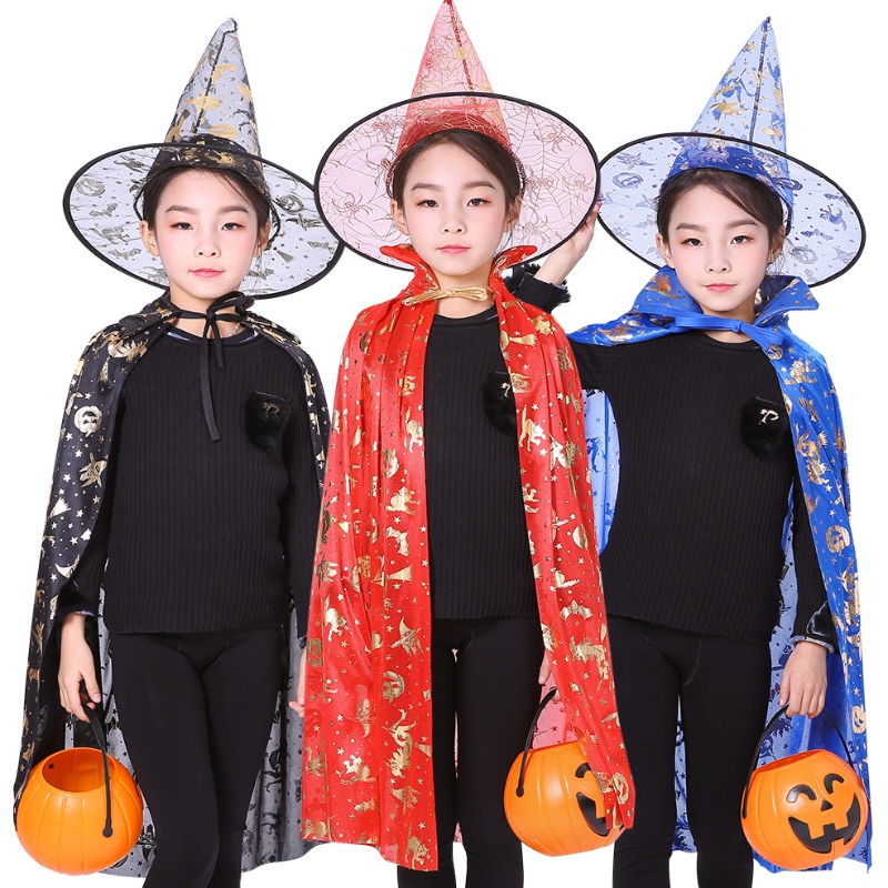 Halloween Costumes Witch Wizard Cloak Cape szata spiczasty kapelusz dla dzieci Halloween rekwizyty kobiety