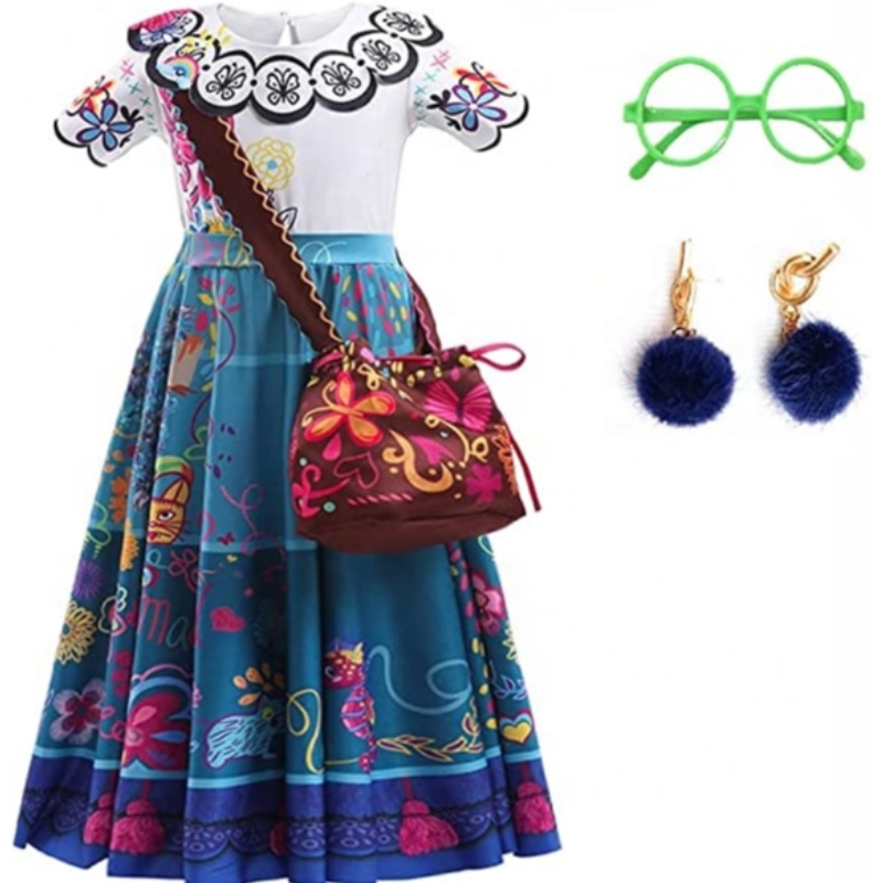 Baige Mirabel Cosplay Costume Dzieci Fancy Carnival Halloween Księżniczka Dress Encanto Sukienka Madrigal