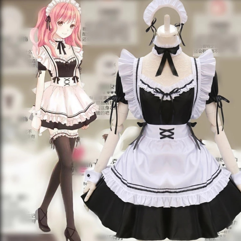 Francuska pokojówka fartuch Lolita Fancy Dress Cosplay Costume Sukienki pokojówki Halloween Maid Outt (S-5xl)