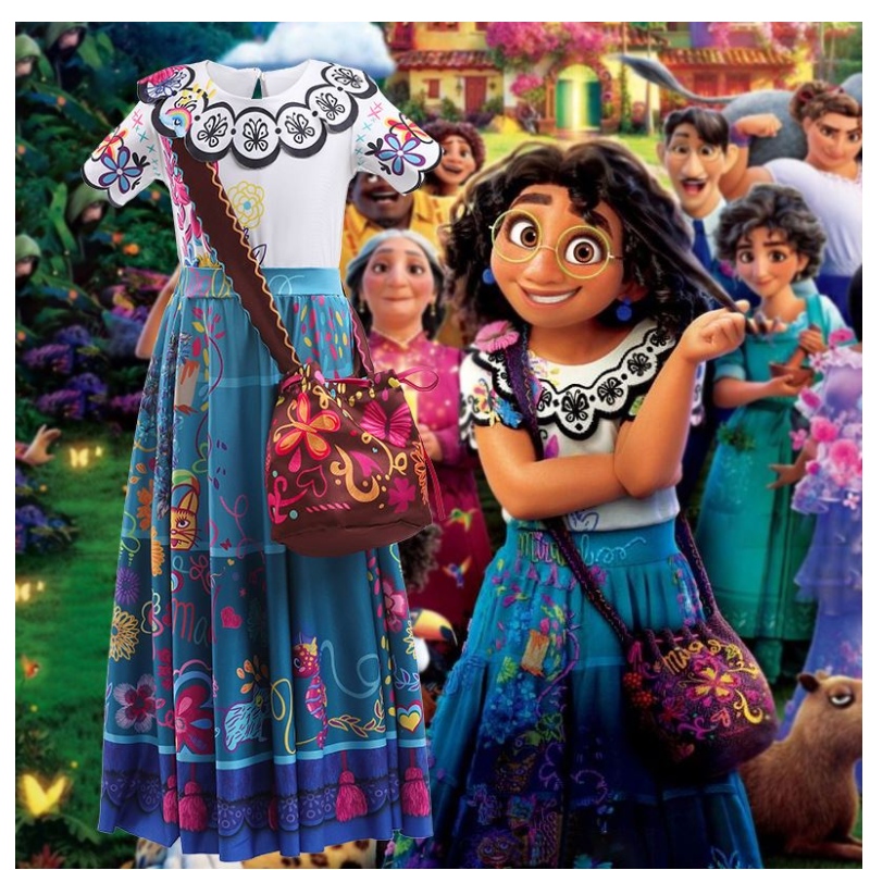 2022 Dziewczyny z krótkim rękawem Encanto film telewizyjny Mirabelle Cosplay Costume Halloween Christmas Kids Dresses Encanto sukienka