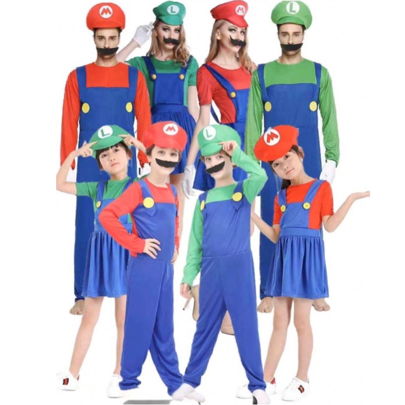 Ubrania Super Mario Dorośli i dzieci Mario Family Bros Cosplay Costplay Zestaw dzieci Prezent Halloween Party Mario&Ubrania Luigi