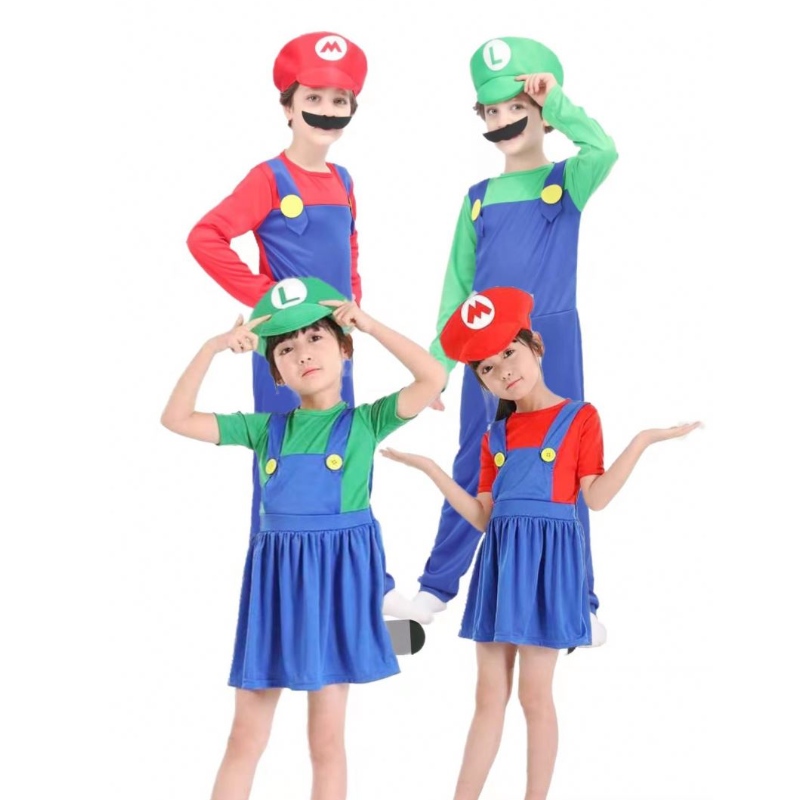 Ubrania Super Mario Dorośli i dzieci Mario Family Bros Cosplay Costplay Zestaw dzieci Prezent Halloween Party Mario&Ubrania Luigi