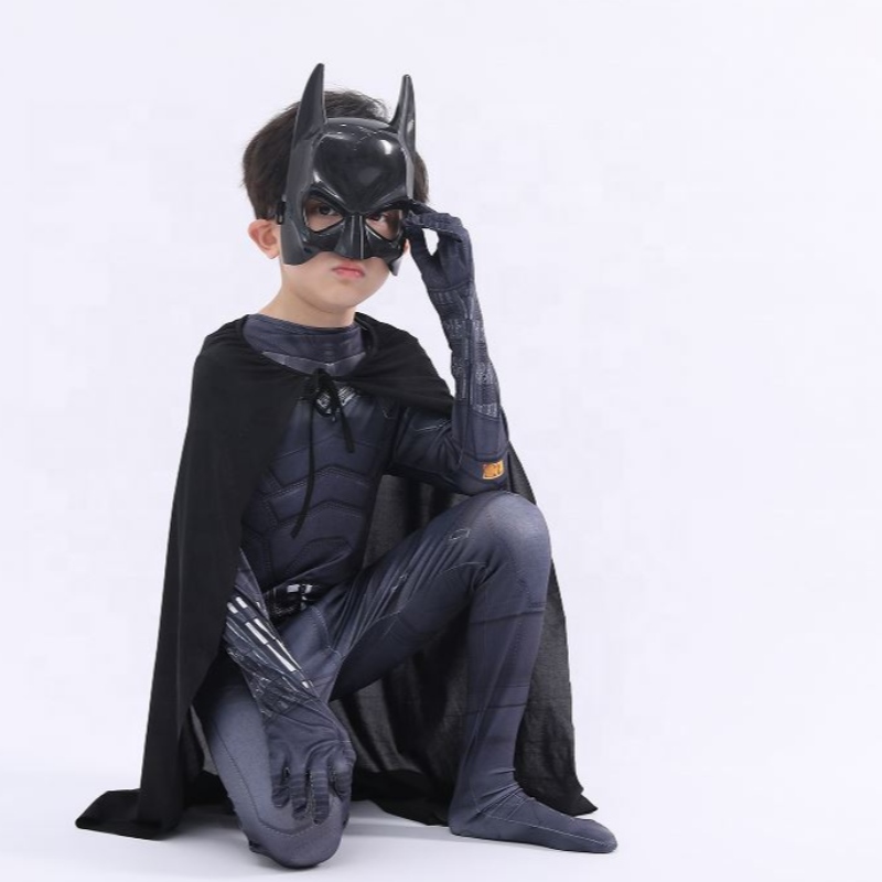 Nowy styl czarny bodysuit Halloween Kids Superhero Costume Cosplay Movie Costume Pattinson The Bat Man with Cape&Mask