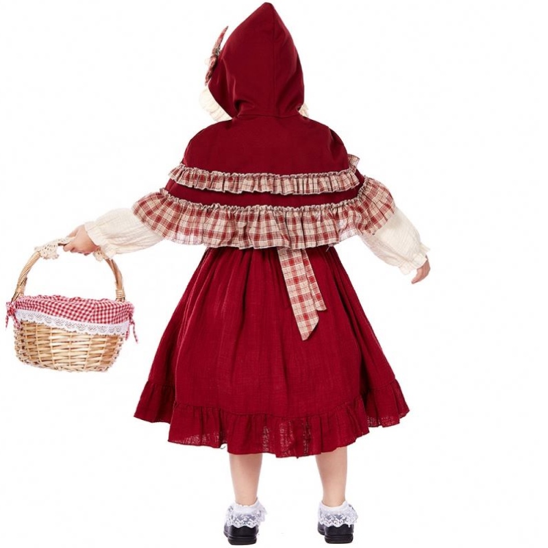 Hot Children's Stage Show Lolita Soft Girl Style Lace Sukienka z Cloak Little Red Riding Hood Costume