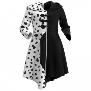 Deluxe Dress Up For Tweens Kobieta przebranie koktajl Deville Cosplay impreza Czarna Biała Dalmatianie Cruella Płaszczna Halloween