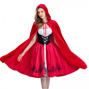 Kobiety Little Red Riding Hood Costume Party Dress With Cape