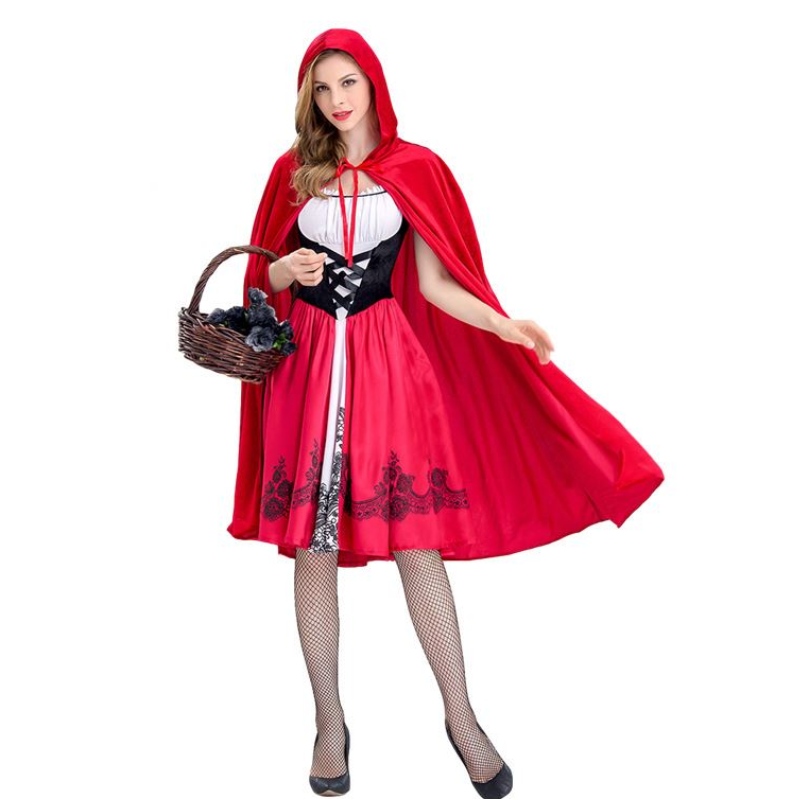 Kobiety Little Red Riding Hood Costume Party Dress With Cape