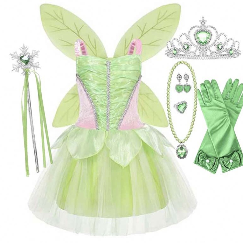 Halloween Cosplay Baby Girls Party Christmas Green Flower Fairy Tinker Bell Strój z motylkami Zestawy HCTB-005