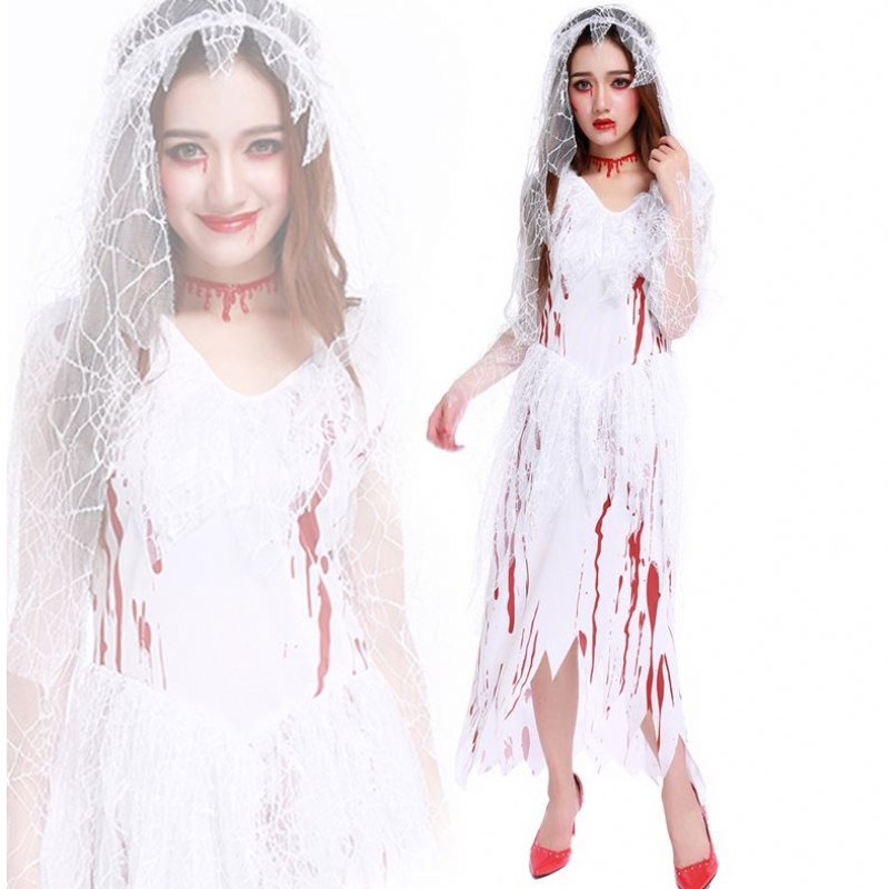 Women's Halloween Costumes Horror COS Bloody Skull Zombie Adult Death Bride