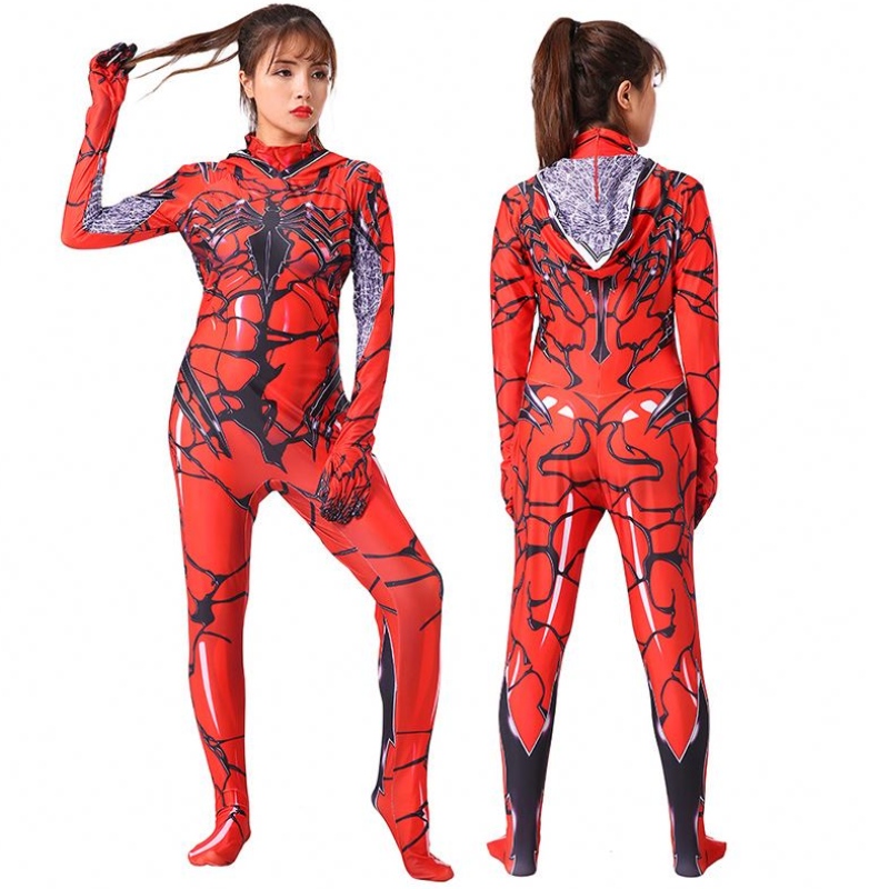 Wysokiej jakości dzieci Halloween Cosplay Cosplay Red Women's Venom Bodysuit Cosplay Marvel Party Woman