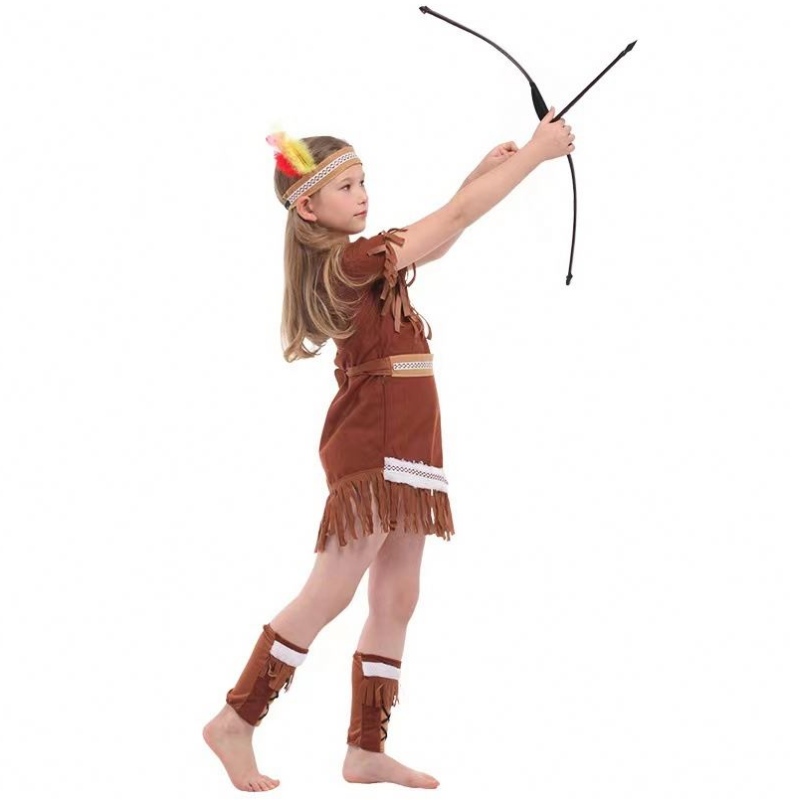 2022 Kids Indian Princess Huntress Dzieci Brown Fringed Boy Girls Indian Costume