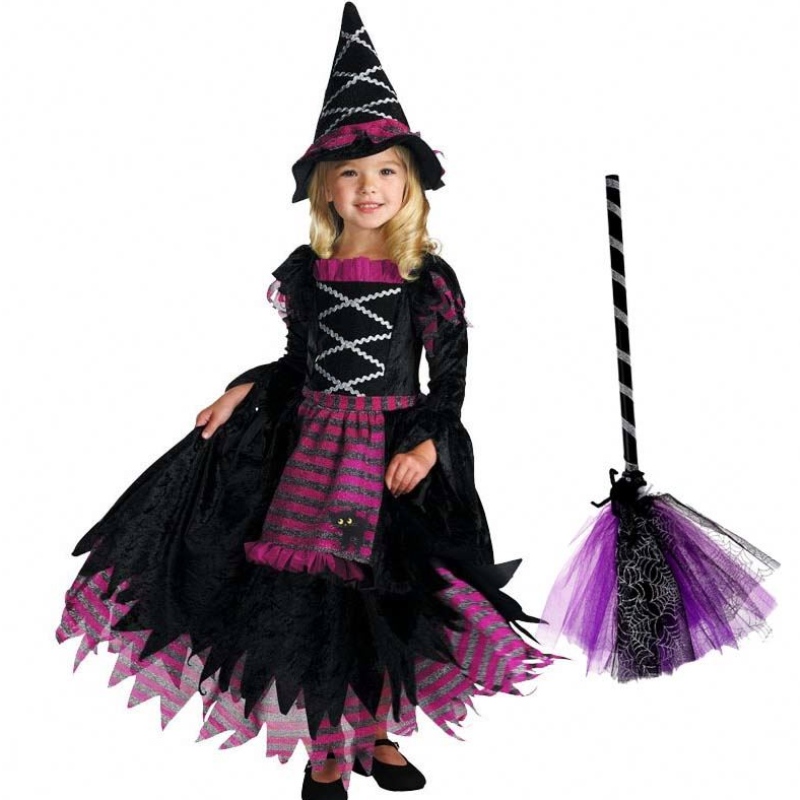 Nowe pomysłyna produkty 2022 Halloween Deluxe Party Fairytale Witch Costume for Girls with Witchy Hat HCVM-007