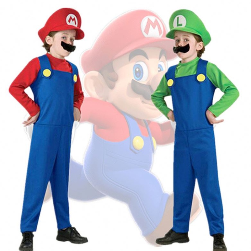 4-12Y Dziecko Super Mari Bros Cosplay kombinezon chłopak dziewczyna Halloween anime fantasy Romper Luigi Brothers Dress Hat Costume