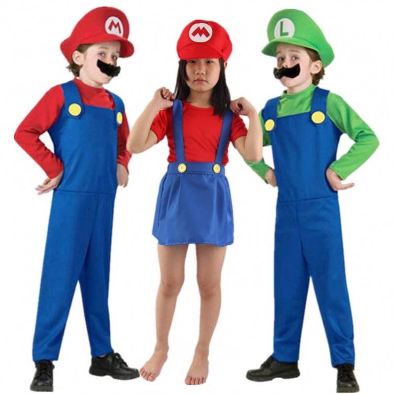 4-12Y Dziecko Super Mari Bros Cosplay kombinezon chłopak dziewczyna Halloween anime fantasy Romper Luigi Brothers Dress Hat Costume