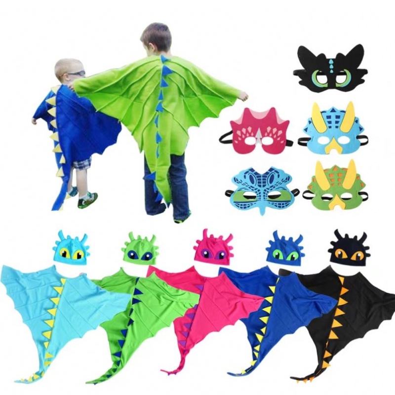 Dzieci Halloween Costume Cloak z kapeluszem i maską dinozaur Cosplay Fancy Dress Up Party Favors