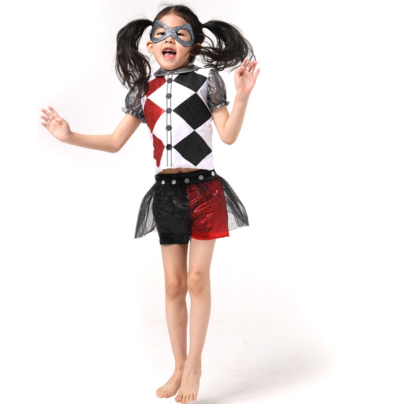 Najnowsza zabawna dziewczyna Harley Quinn dziewczyny Halloween kostium z maską dla dzieci