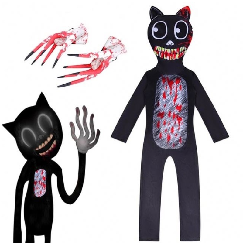 Halloweenowe kostiumy dla dzieci anime czarny kot cosplay chłopcy dziewczęta bodysuit cartoon karnawałowy ubrania