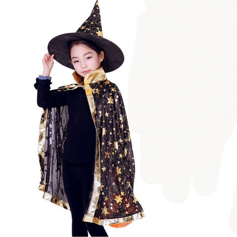 Dzieci Halloween Costumes Star Wizard Witch Cloak Cape Robe z spiczastym kapeluszem Cosplay Props przyjęcie urodzinowe mardi gras akcesoria