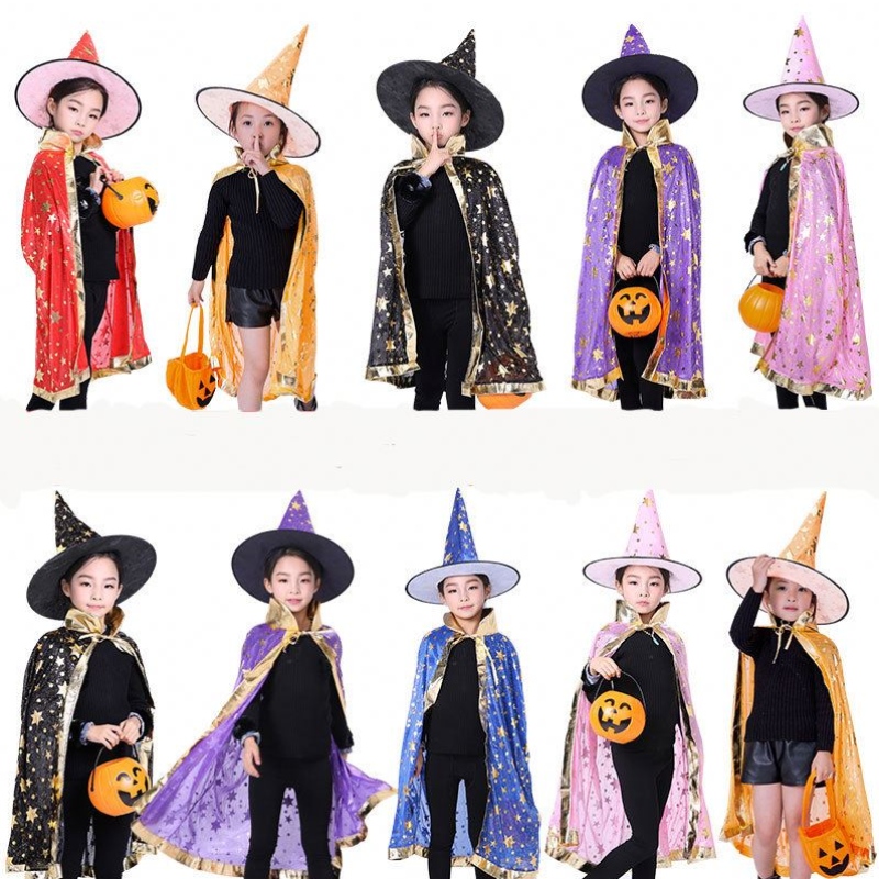 Dzieci Halloween Costumes Star Wizard Witch Cloak Cape Robe z spiczastym kapeluszem Cosplay Props przyjęcie urodzinowe mardi gras akcesoria