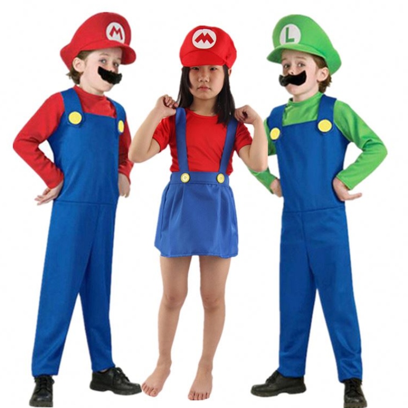 Dziecko Super Mari Bros Cosplay kombinezon chłopak dziewczyna halloween anime fantasy romper luigi braci sukienka kapelusz kostium